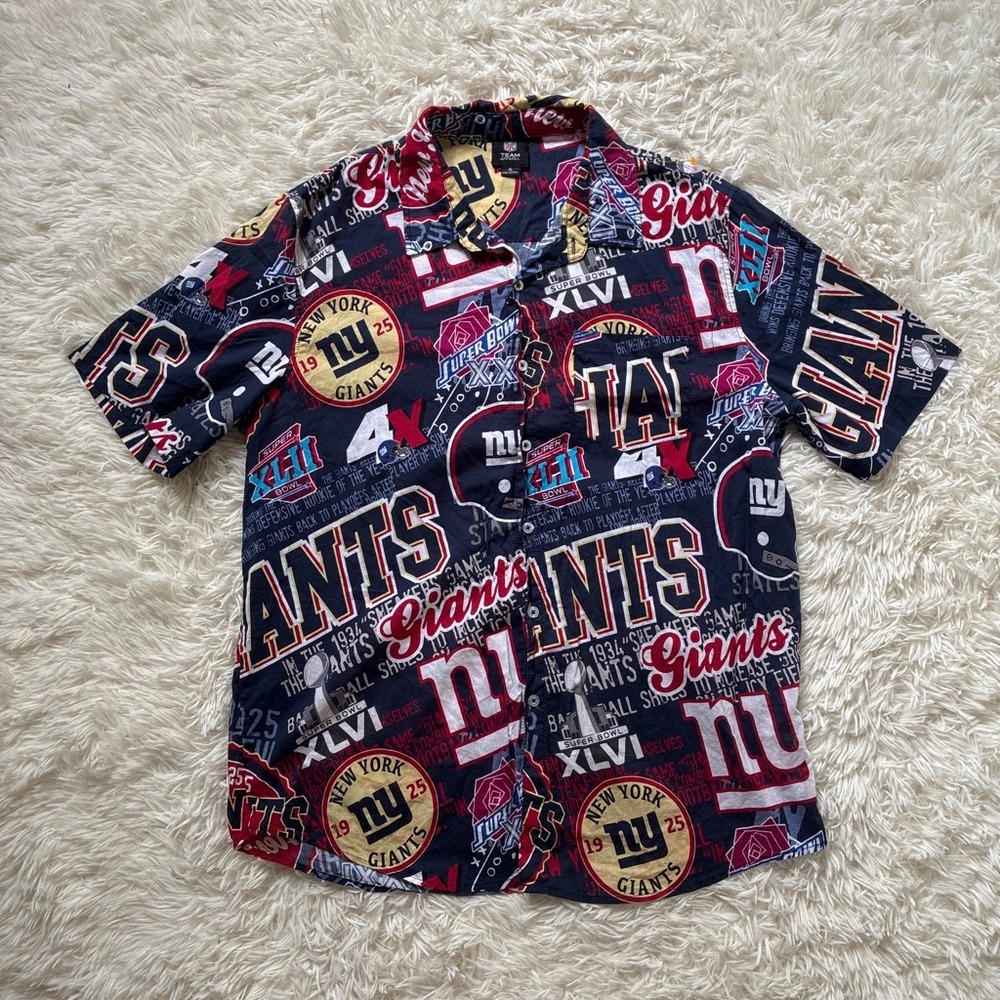 NFL Team Apparel New York Giants Short sleeve button down shirt XL 100% Cotton